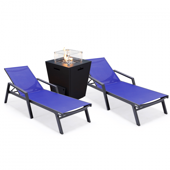 LeisureMod Marlin Outdoor Lounge Chair Set of 2 with Fire Pit, MLABLCF21-77NBU2