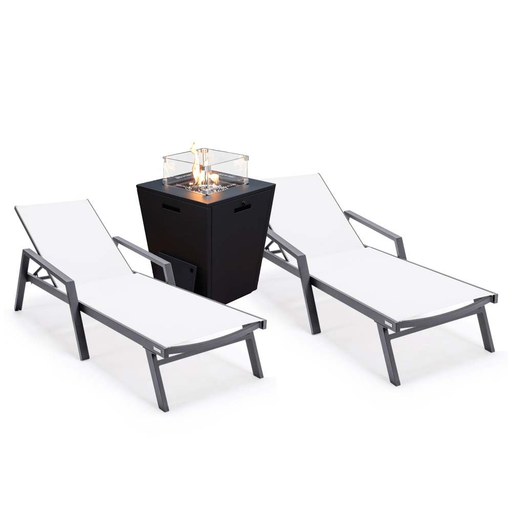 LeisureMod Marlin Outdoor Lounge Chair Set of 2 with Fire Pit, MLABLCF21-77W2