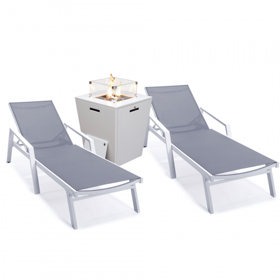 LeisureMod Marlin Outdoor Lounge Chair Set of 2 with Fire Pit, MLAWCF21-77DGR2