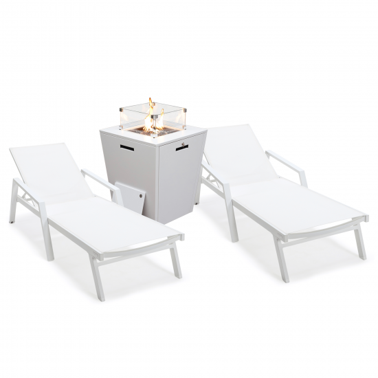 LeisureMod Marlin Outdoor Lounge Chair Set of 2 with Fire Pit, MLAWCF21-77W2