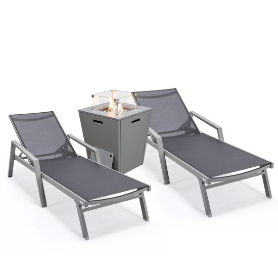 LeisureMod Marlin Outdoor Lounge Chair Set of 2 with Fire Pit, MLAGRCF21-77BL2