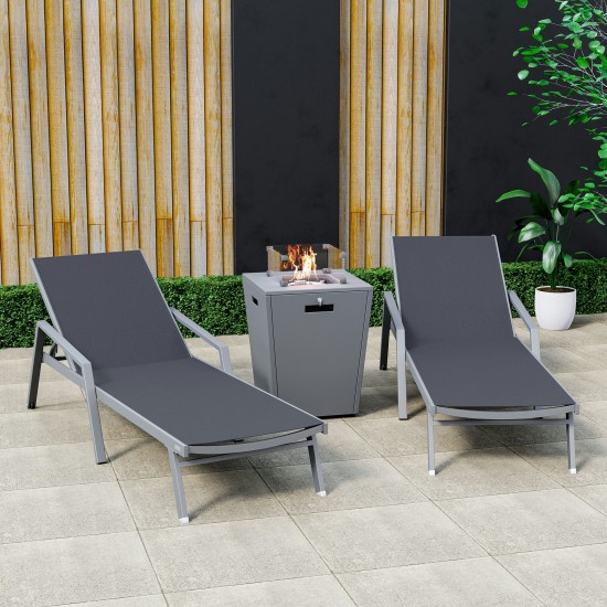 LeisureMod Marlin Outdoor Lounge Chair Set of 2 with Fire Pit, MLAGRCF21-77BL2