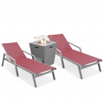 LeisureMod Marlin Outdoor Lounge Chair Set of 2 with Fire Pit, MLAGRCF21-77BRG2