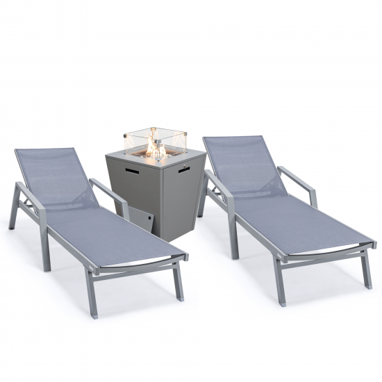 LeisureMod Marlin Outdoor Lounge Chair Set of 2 with Fire Pit, MLAGRCF21-77DGR2