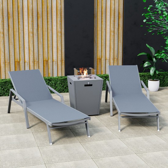 LeisureMod Marlin Outdoor Lounge Chair Set of 2 with Fire Pit, MLAGRCF21-77DGR2