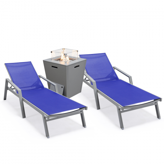 LeisureMod Marlin Outdoor Lounge Chair Set of 2 with Fire Pit, MLAGRCF21-77NBU2