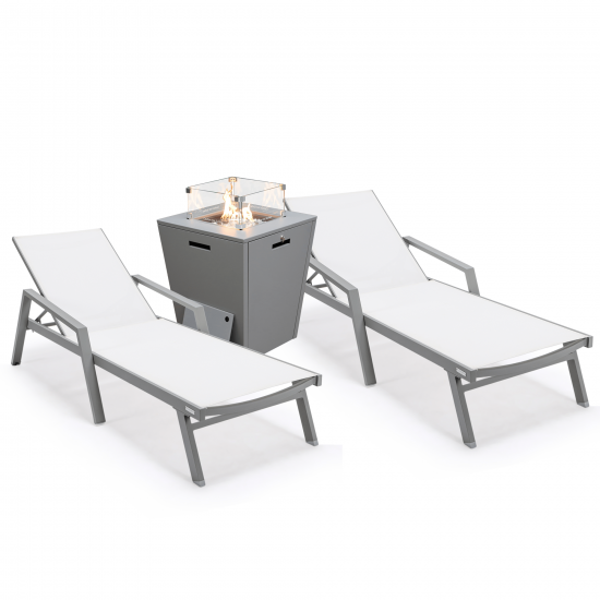 LeisureMod Marlin Outdoor Lounge Chair Set of 2 with Fire Pit, MLAGRCF21-77W2