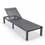 LeisureMod Marlin Black Aluminum Outdoor Lounge Chair with Fire Pit, Black