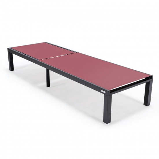 LeisureMod Marlin Black Aluminum Outdoor Lounge Chair with Fire Pit, Burgundy