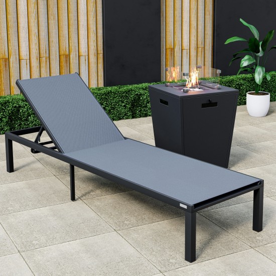 LeisureMod Marlin Black Aluminum Outdoor Lounge Chair with Fire Pit, Dark Grey