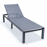 LeisureMod Marlin Black Aluminum Outdoor Lounge Chair with Fire Pit, Dark Grey