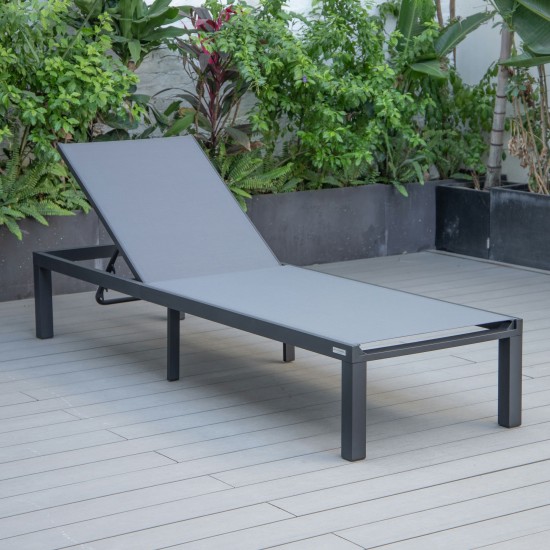 LeisureMod Marlin Black Aluminum Outdoor Lounge Chair with Fire Pit, Dark Grey