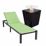 LeisureMod Marlin Black Aluminum Outdoor Lounge Chair with Fire Pit, Green