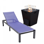 LeisureMod Marlin Black Aluminum Outdoor Lounge Chair with Fire Pit, Navy Blue