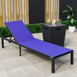 LeisureMod Marlin Black Aluminum Outdoor Lounge Chair with Fire Pit, Navy Blue