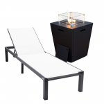 LeisureMod Marlin Black Aluminum Outdoor Lounge Chair with Fire Pit, White