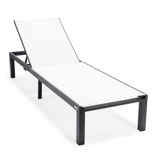 LeisureMod Marlin Black Aluminum Outdoor Lounge Chair with Fire Pit, White