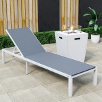 LeisureMod Marlin White Aluminum Outdoor Lounge Chair with Fire Pit, Dark Grey