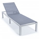 LeisureMod Marlin White Aluminum Outdoor Lounge Chair with Fire Pit, Dark Grey