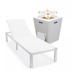 LeisureMod Marlin White Aluminum Outdoor Lounge Chair with Fire Pit, White