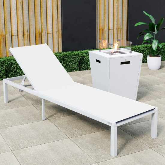 LeisureMod Marlin White Aluminum Outdoor Lounge Chair with Fire Pit, White