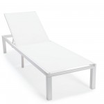 LeisureMod Marlin White Aluminum Outdoor Lounge Chair with Fire Pit, White