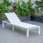 LeisureMod Marlin White Aluminum Outdoor Lounge Chair with Fire Pit, White