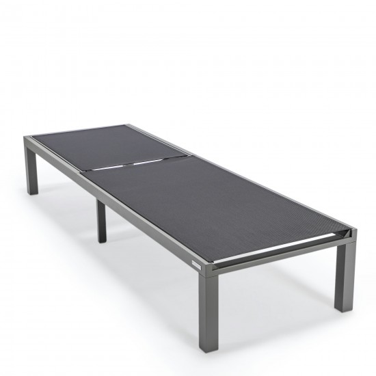 LeisureMod Marlin Grey Aluminum Outdoor Lounge Chair with Fire Pit, Black