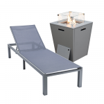 LeisureMod Marlin Grey Aluminum Outdoor Lounge Chair with Fire Pit, Dark Grey