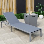 LeisureMod Marlin Grey Aluminum Outdoor Lounge Chair with Fire Pit, Dark Grey