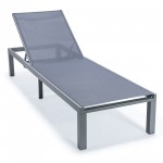 LeisureMod Marlin Grey Aluminum Outdoor Lounge Chair with Fire Pit, Dark Grey