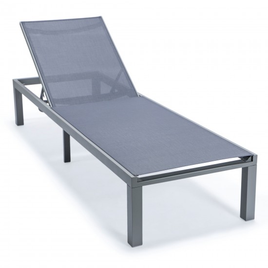 LeisureMod Marlin Grey Aluminum Outdoor Lounge Chair with Fire Pit, Dark Grey