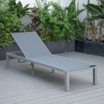 LeisureMod Marlin Grey Aluminum Outdoor Lounge Chair with Fire Pit, Dark Grey