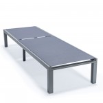 LeisureMod Marlin Grey Aluminum Outdoor Lounge Chair with Fire Pit, Dark Grey