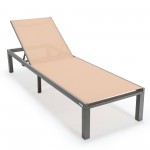 LeisureMod Marlin Grey Aluminum Outdoor Lounge Chair with Fire Pit, Light Brown