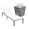 LeisureMod Marlin Grey Aluminum Outdoor Lounge Chair with Fire Pit, White