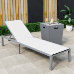 LeisureMod Marlin Grey Aluminum Outdoor Lounge Chair with Fire Pit, White