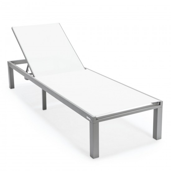 LeisureMod Marlin Grey Aluminum Outdoor Lounge Chair with Fire Pit, White