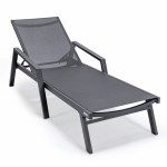 LeisureMod Marlin Black Aluminum Outdoor Lounge Chair and Fire Pit, Black