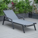 LeisureMod Marlin Black Aluminum Outdoor Lounge Chair and Fire Pit, Dark Grey