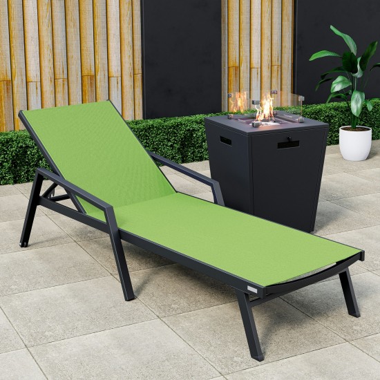 LeisureMod Marlin Black Aluminum Outdoor Lounge Chair and Fire Pit, Green