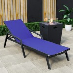 LeisureMod Marlin Black Aluminum Outdoor Lounge Chair and Fire Pit, Navy Blue