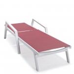 LeisureMod Marlin White Aluminum Outdoor Lounge Chair and Fire Pit, Burgundy