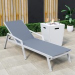 LeisureMod Marlin White Aluminum Outdoor Lounge Chair and Fire Pit, Dark Grey