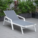 LeisureMod Marlin White Aluminum Outdoor Lounge Chair and Fire Pit, Dark Grey
