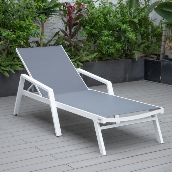 LeisureMod Marlin White Aluminum Outdoor Lounge Chair and Fire Pit, Dark Grey