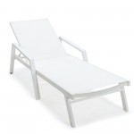 LeisureMod Marlin Modern White Aluminum Outdoor Lounge Chair and Fire Pit, White