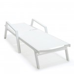 LeisureMod Marlin Modern White Aluminum Outdoor Lounge Chair and Fire Pit, White