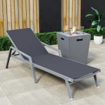 LeisureMod Marlin Modern Grey Aluminum Outdoor Lounge Chair and Fire Pit, Black