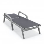 LeisureMod Marlin Modern Grey Aluminum Outdoor Lounge Chair and Fire Pit, Black